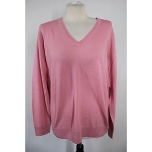 NWT Woolx S Francesca 100% Merino Wool Knit V-Neck Sweater Pink